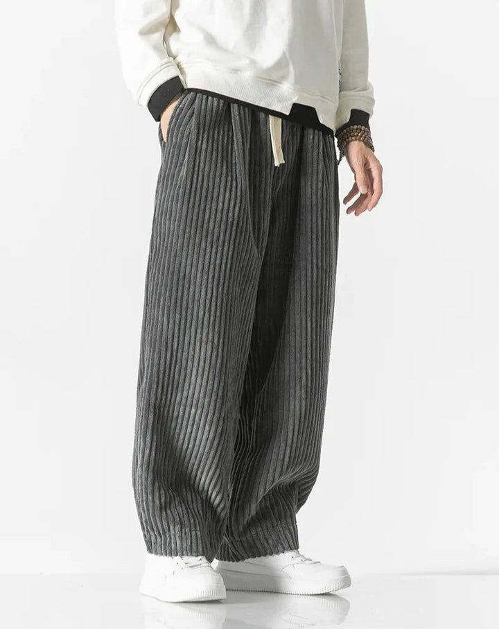 Wide-leg ribbed corduroy trousers with a drawstring waist