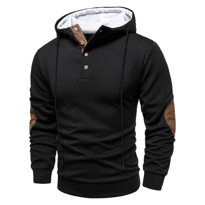 Men's textured hooded jumper with button placket and long sleeves