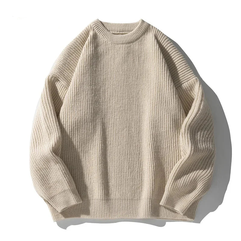 Ribbed knit sweater with crew neckline and long sleeves