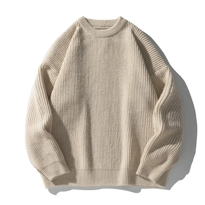 Ribbed knit sweater with crew neckline and long sleeves