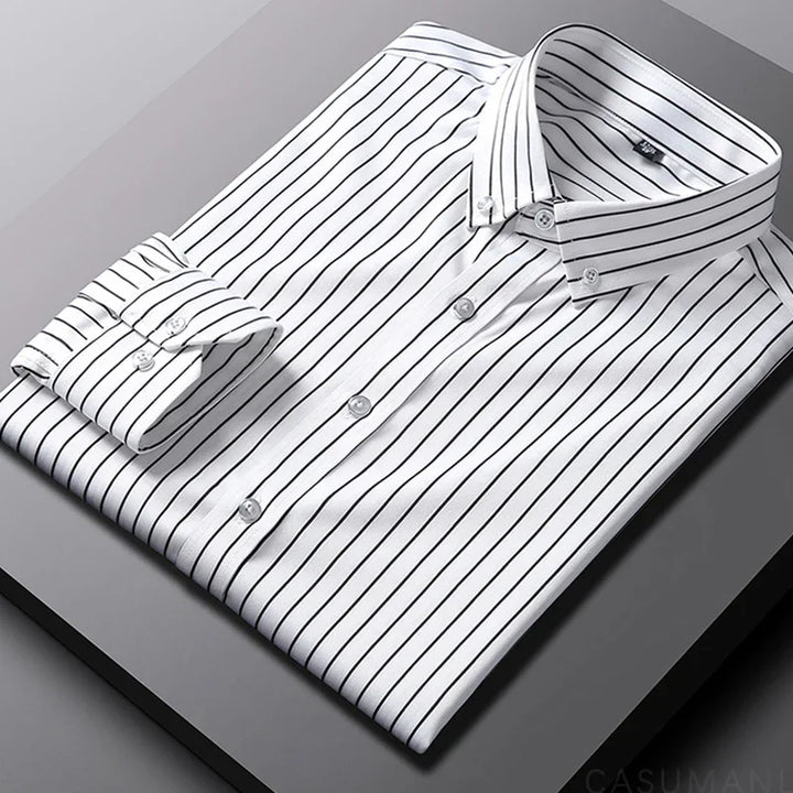 Men's Striped Cotton Shirt, Modern Fit Breathable Long Sleeve Smart Casual Shirt