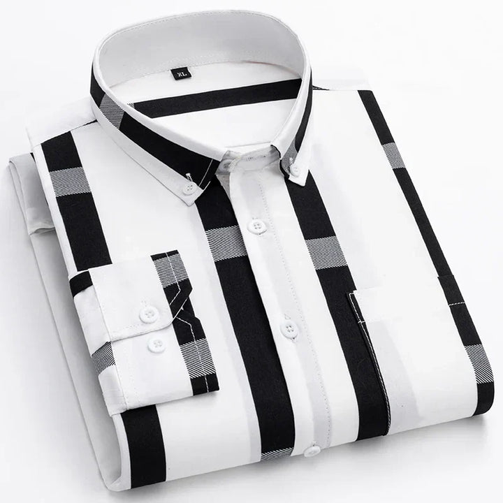 Men's Cotton Blend Shirt, Tailored Fit Breathable Button-Up Smart Casual Long Sleeve Shirt