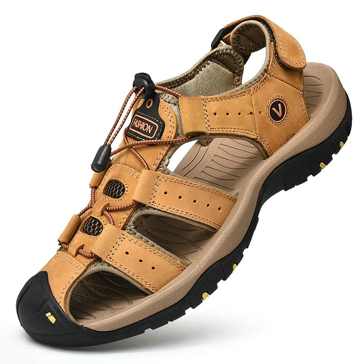 Men's Closed Toe Walking Sandals, Bungee Lace, Lugged Sole