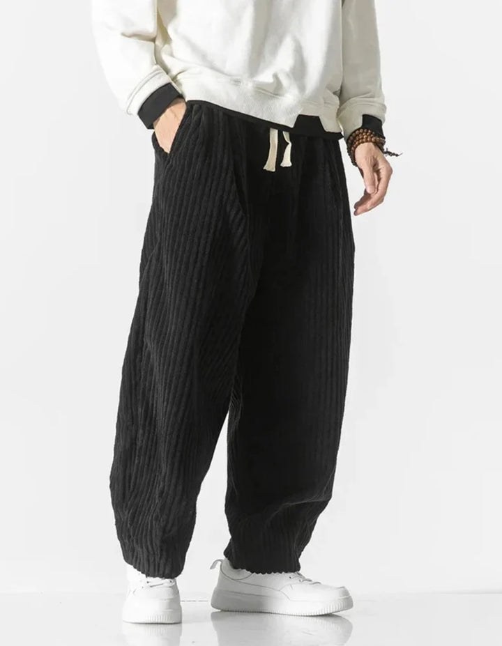 Wide-leg ribbed corduroy trousers with a drawstring waist
