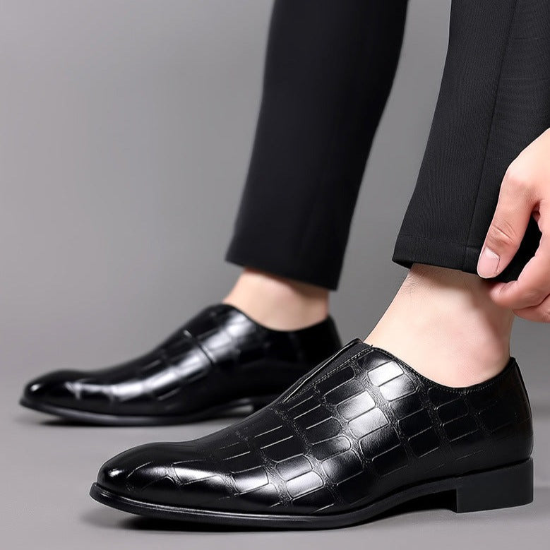 Glossy crocodile-effect embossed slip-on loafers