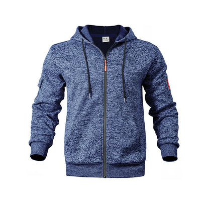 Men's hooded textured fleece jacket with full zip and long sleeves