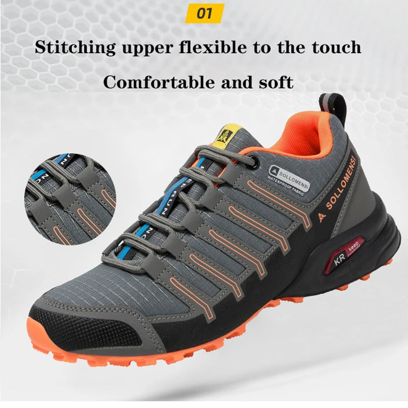 Men's low-cut lace-up hiking shoes with textured panels and rugged treaded soles