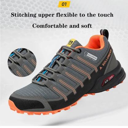 Men's low-cut lace-up hiking shoes with textured panels and rugged treaded soles