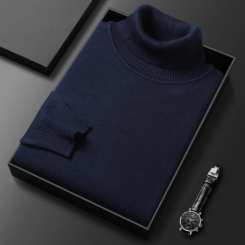 Ribbed turtleneck sweater with long sleeves and hip-length hem