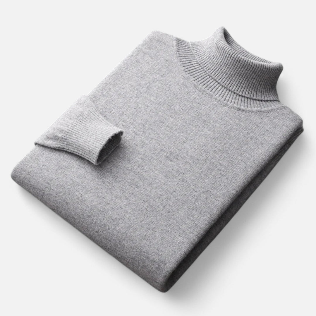 Men's plain roll-neck sweater with ribbed collar and cuffs