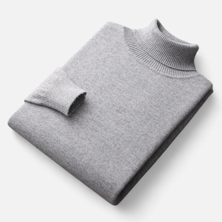 Men's plain roll-neck sweater with ribbed collar and cuffs