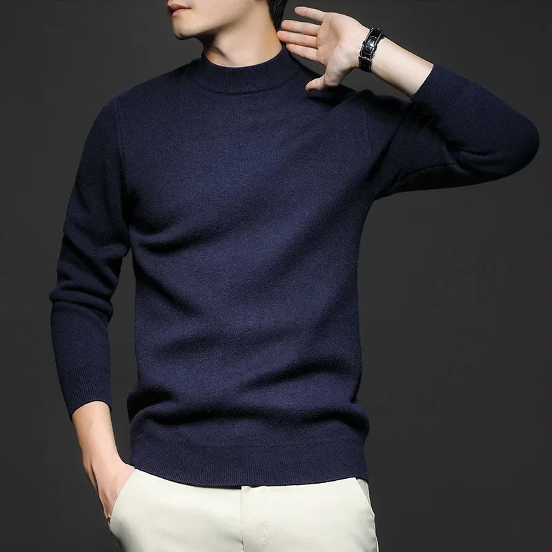 Men's mock neck knit sweater with ribbed trim