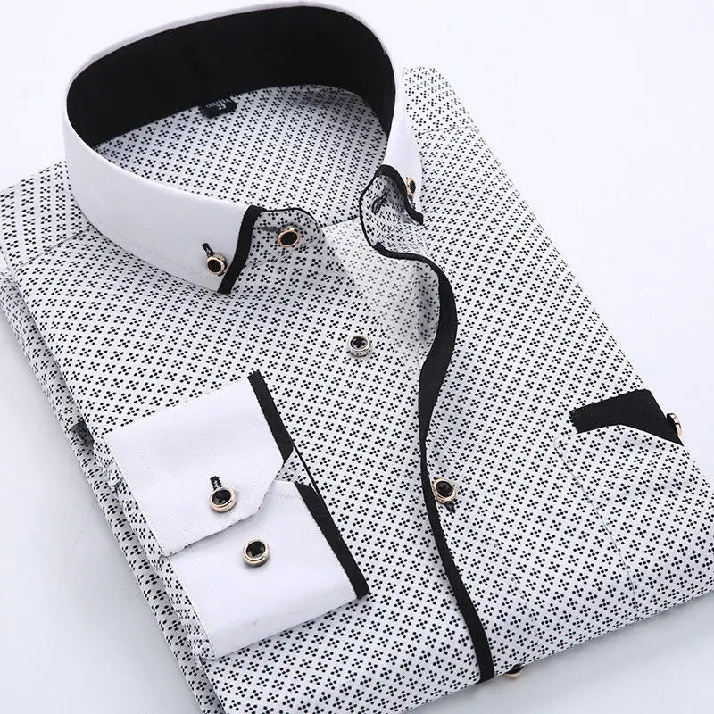 Men's Long Sleeve Shirt, Slim Fit Cotton Blend Button-Down Smart Casual Shirt