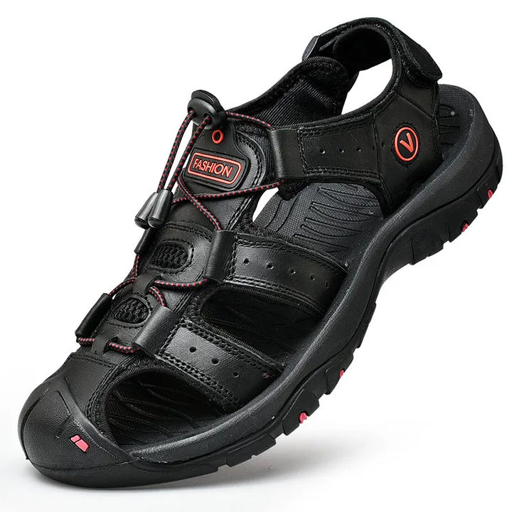 Men's Closed Toe Walking Sandals, Bungee Lace, Lugged Sole