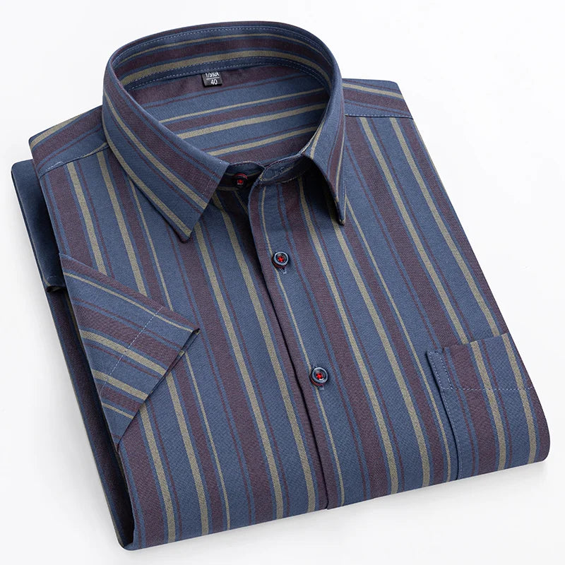 Men's Short Sleeve Cotton Shirt, Slim Fit Breathable Button-Down Casual Summer Shirt