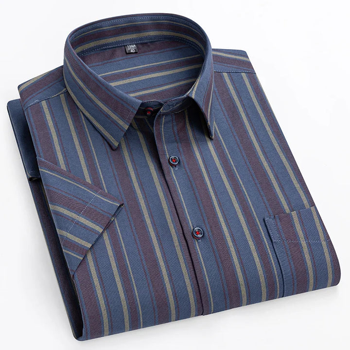 Men's Short Sleeve Cotton Shirt, Slim Fit Breathable Button-Down Casual Summer Shirt