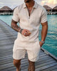 Men's 2-Piece Set, Short Sleeve Zip Collar T-Shirt and Shorts Casual Summer Loungewear
