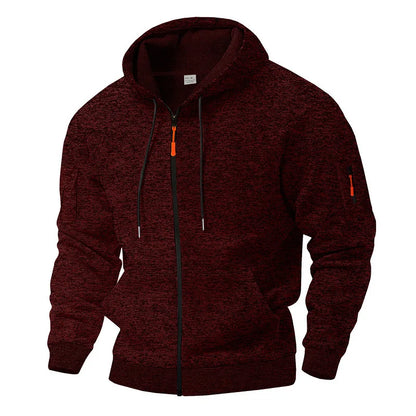 Men's hooded textured fleece jacket with full zip and long sleeves