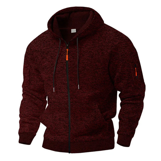 Men's hooded textured fleece jacket with full zip and long sleeves