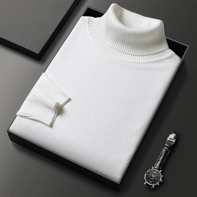 Ribbed turtleneck sweater with long sleeves and hip-length hem