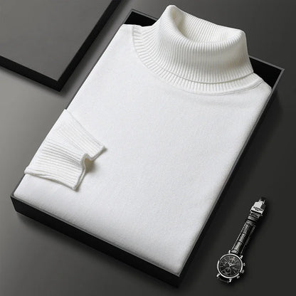 Ribbed turtleneck sweater with long sleeves and hip-length hem