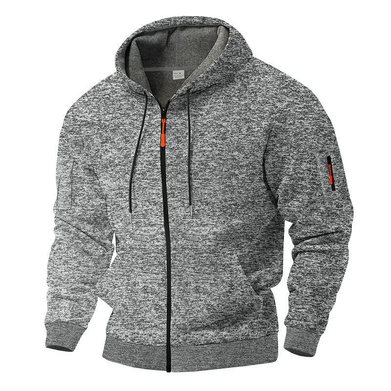 Men's hooded textured fleece jacket with full zip and long sleeves