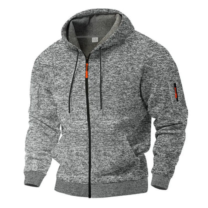 Men's hooded textured fleece jacket with full zip and long sleeves