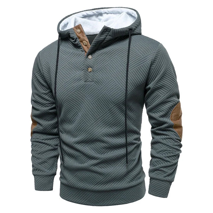 Men's textured hooded jumper with button placket and long sleeves