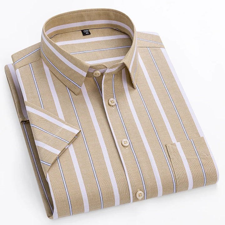 Men's Short Sleeve Cotton Shirt, Slim Fit Breathable Button-Down Casual Summer Shirt
