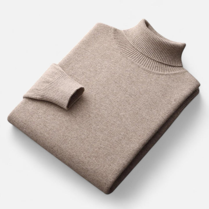 Men's plain roll-neck sweater with ribbed collar and cuffs