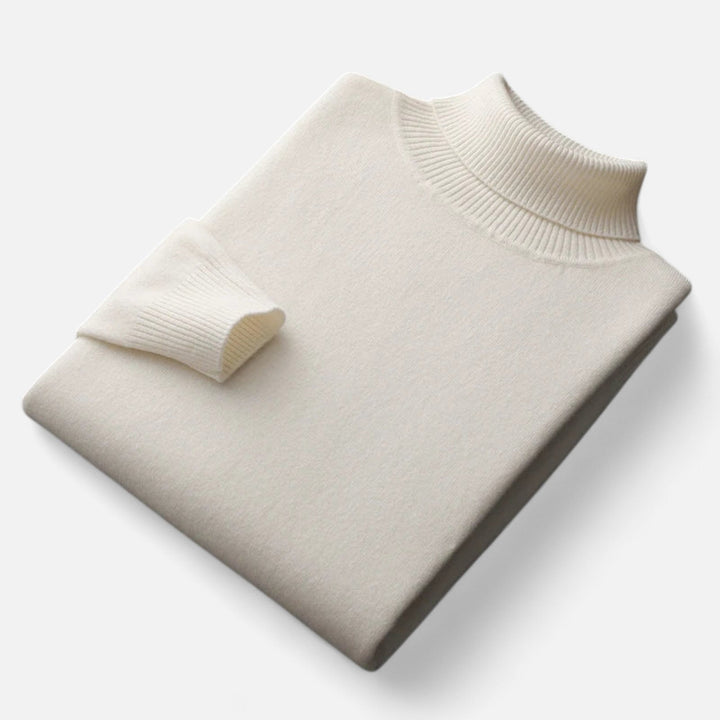 Men's plain roll-neck sweater with ribbed collar and cuffs