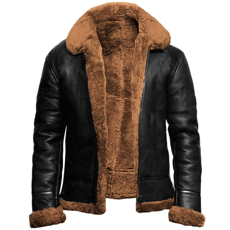 Men's hooded jacket with pile-textured lining, zip front and long sleeves