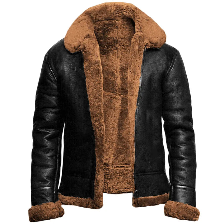 Men's hooded jacket with pile-textured lining, zip front and long sleeves