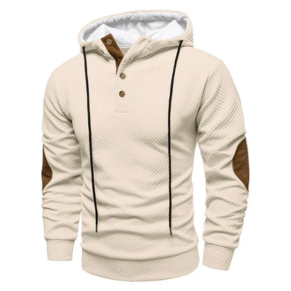 Men's textured hooded jumper with button placket and long sleeves