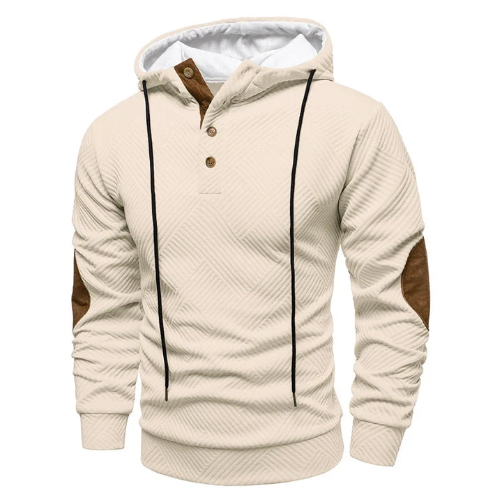 Men's textured hooded jumper with button placket and long sleeves