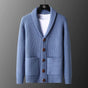Men's textured knit cardigan with shawl collar, buttons and two patch pockets