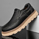 Slip-on moc toe loafers with contrast stitching and chunky lug soles