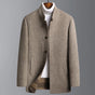 Men's stand collar button front winter coat with long sleeves