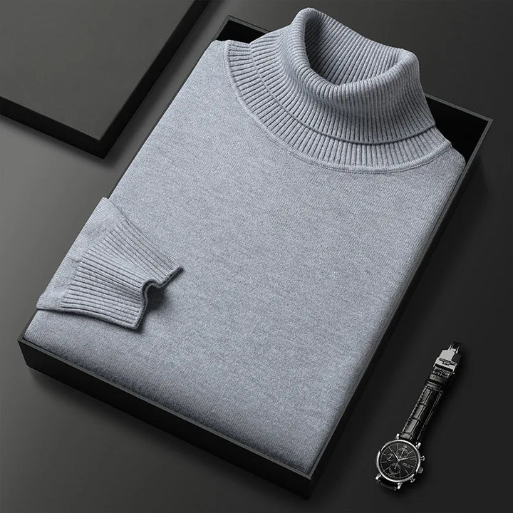 Ribbed turtleneck sweater with long sleeves and hip-length hem