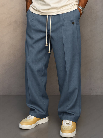 Men's Wide Leg Trousers, Pleated Front, Drawstring Waist