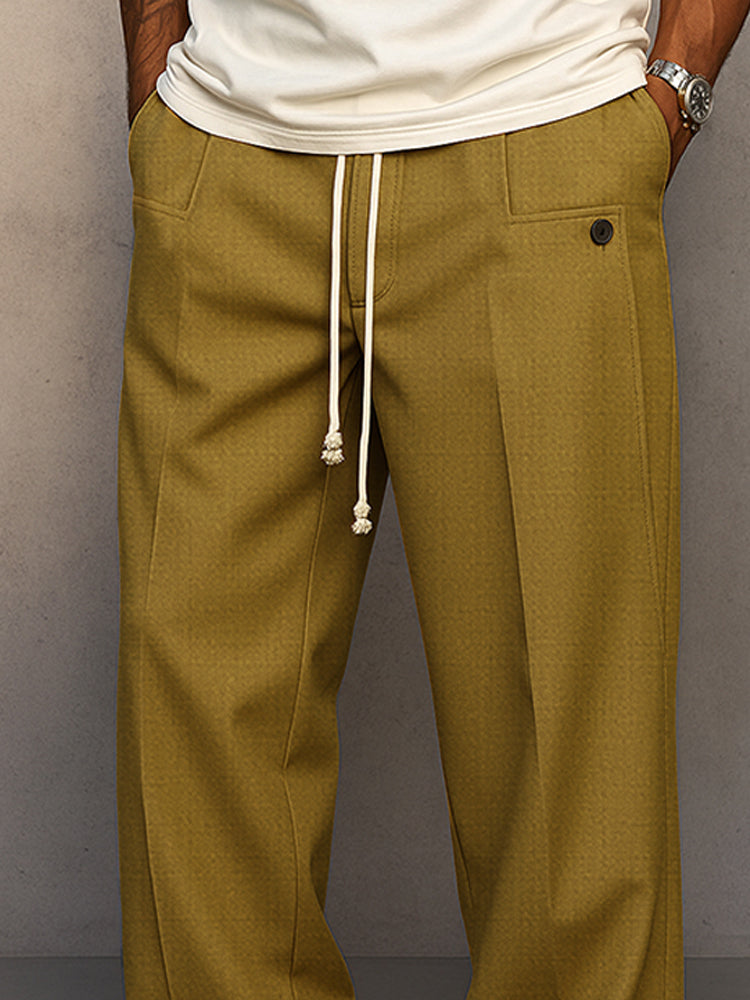 Men's Wide Leg Trousers, Pleated Front, Drawstring Waist