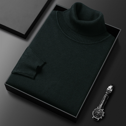 Solid ribbed turtleneck sweater folded in a presentation box