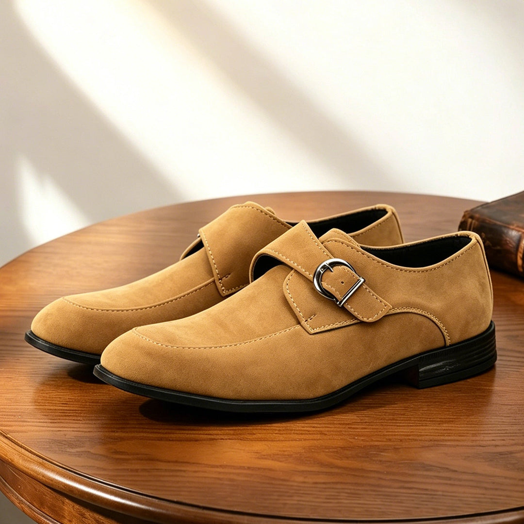 Monk-strap loafers with buckle fastening and low stacked heels