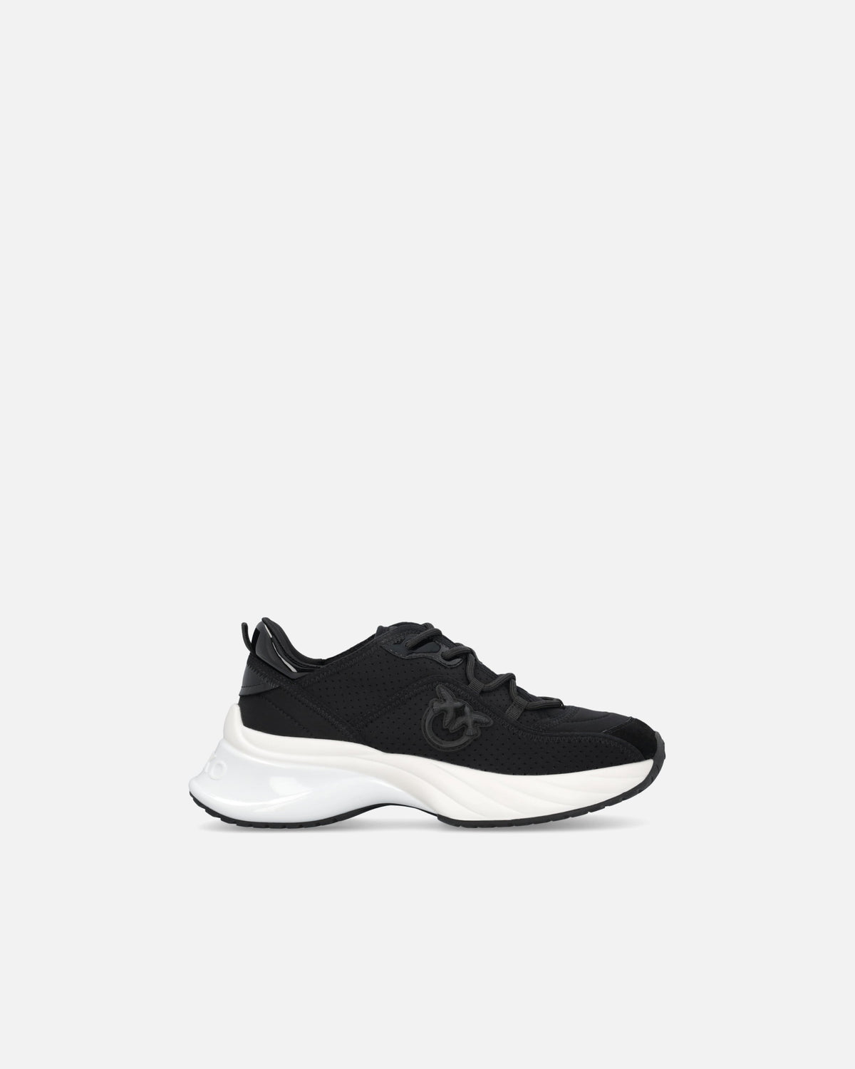 Black perforated lace-up sneakers with logo detail and chunky white sole