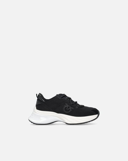 Black perforated lace-up sneakers with logo detail and chunky white sole