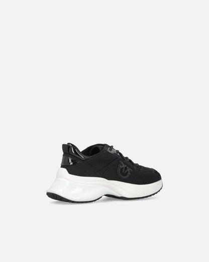 Black perforated lace-up sneakers with logo detail and chunky white sole