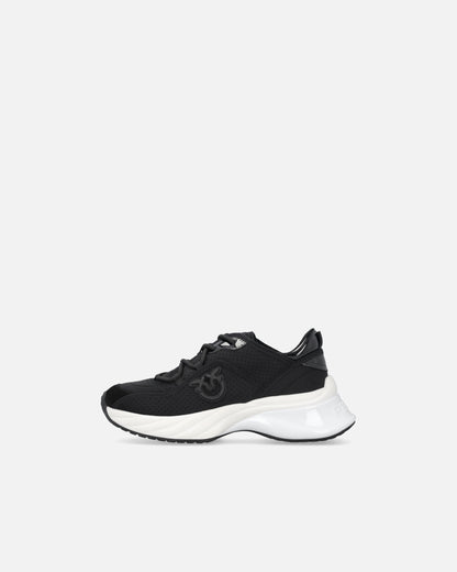 Black perforated lace-up sneakers with logo detail and chunky white sole