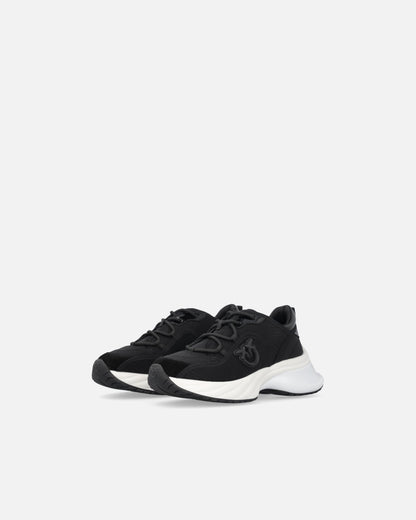 Black perforated lace-up sneakers with logo detail and chunky white sole