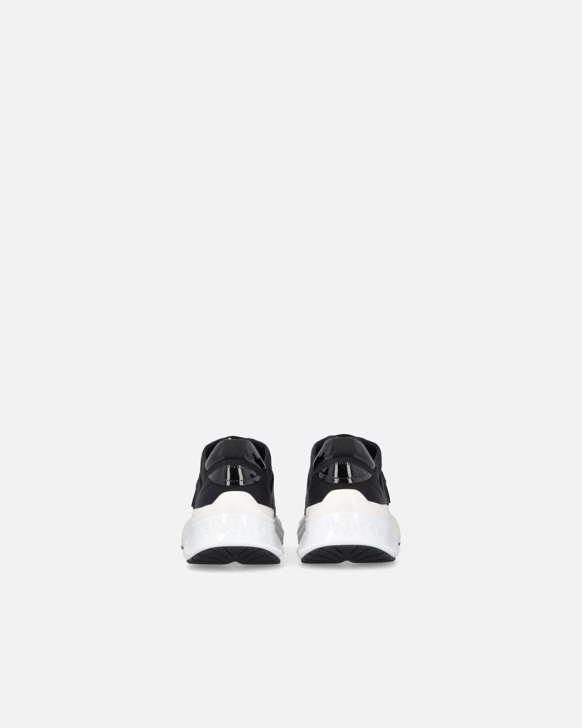 Black perforated lace-up sneakers with logo detail and chunky white sole