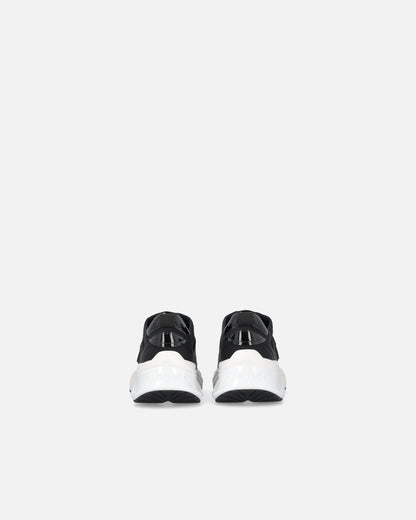 Black perforated lace-up sneakers with logo detail and chunky white sole
